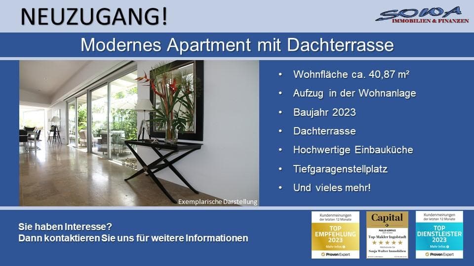 Hochwertiges Penthouse Apartment mit großzügiger Dachterrasse und TG-Stellplatz in zentrumsnaher Lage in Neuburg - Ein Objekt von Ihrem Immobilienexperten SOWA Immobilien und Finanzen
