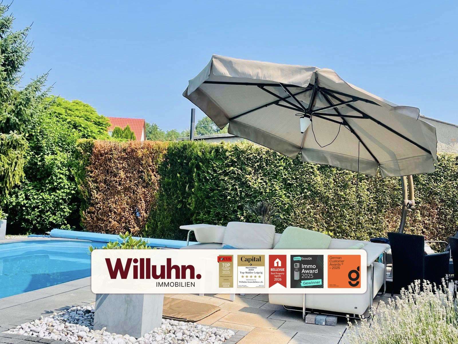 Einfamilienhaus mit Pool | West-Terrasse | Fußbodenheizung | Nebengebäude