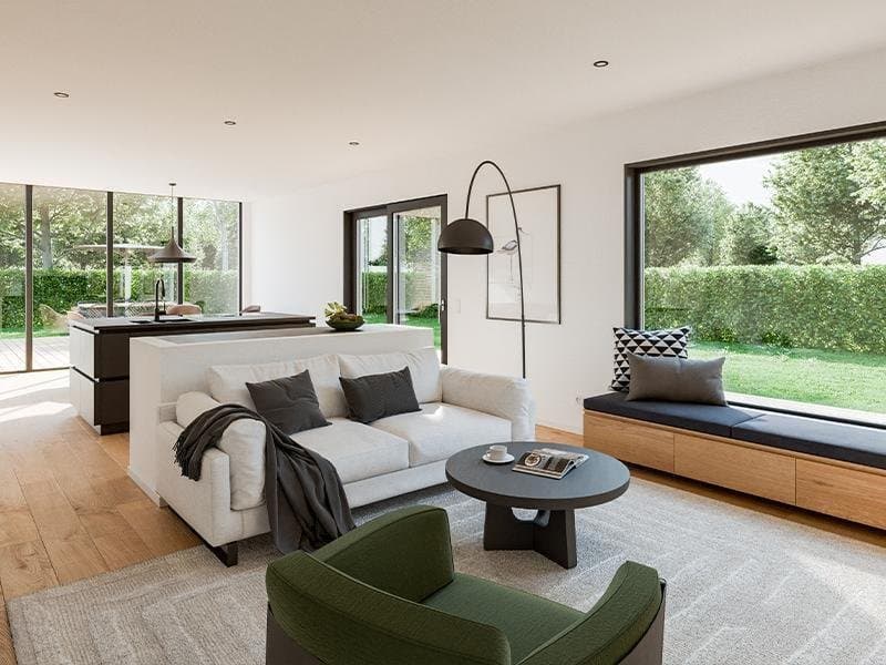 Leben auf einer Ebene im schön geschnittenen Bungalow
