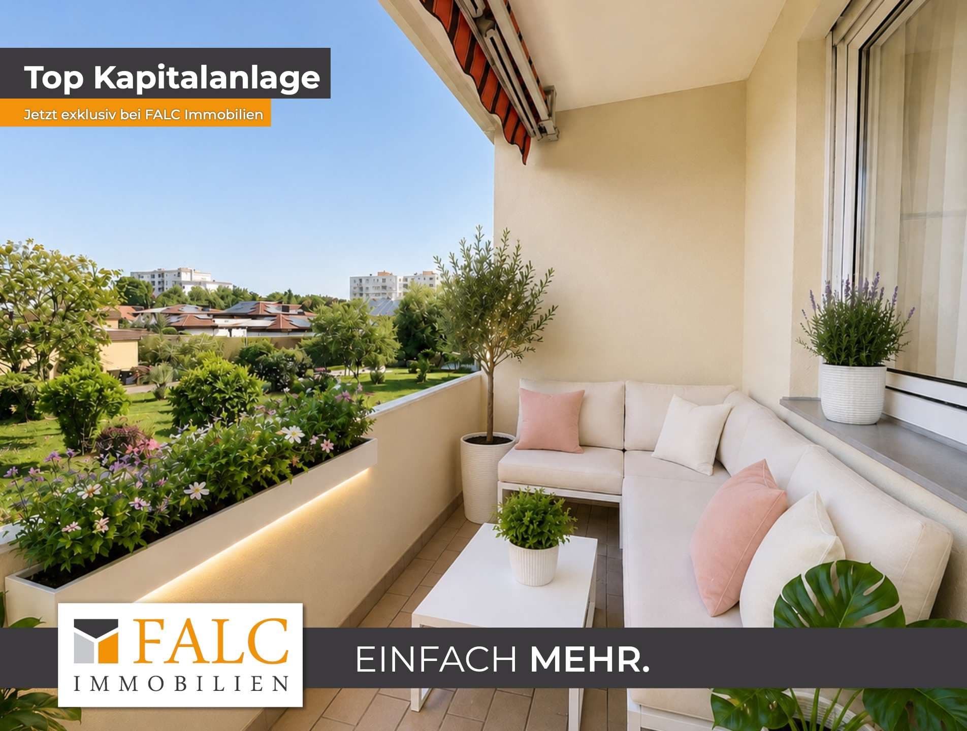 Zentral & idyllisch 2 Zimmer mit Loggia, Blick ins Grüne