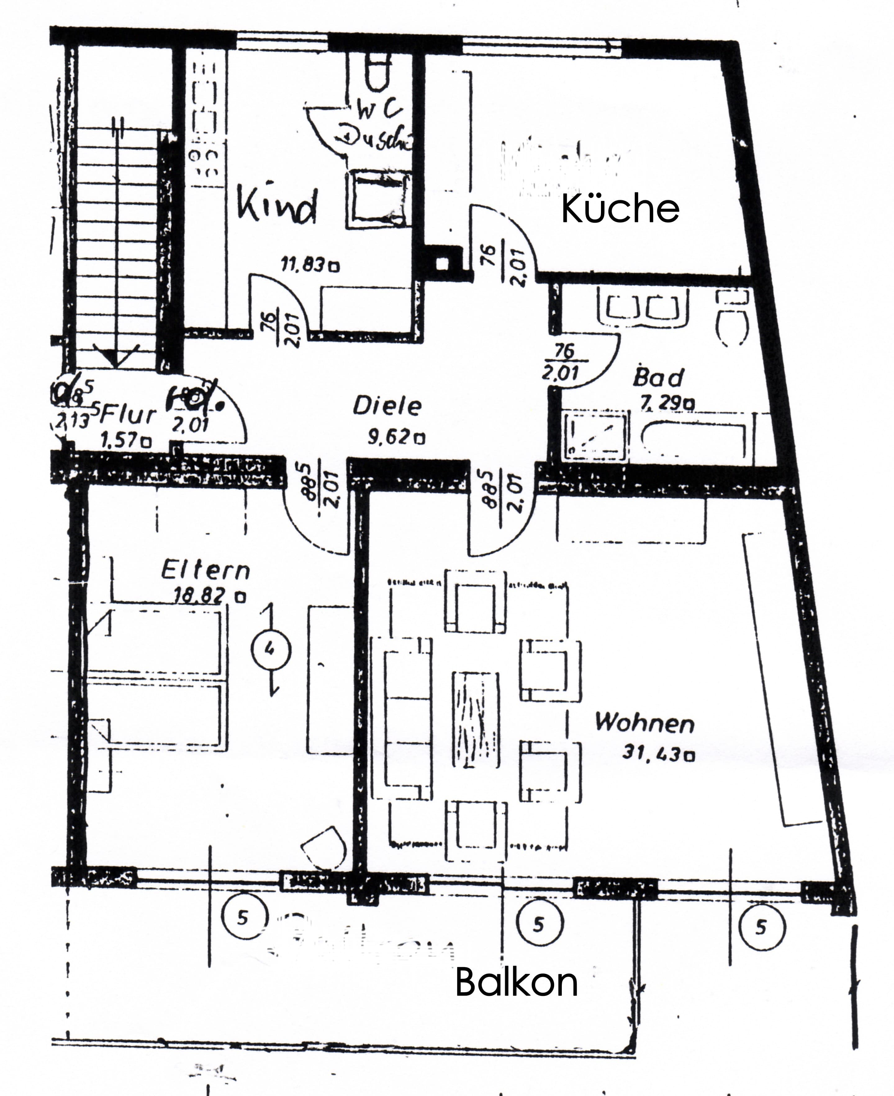3 Zimmer Wohnung mit großem Südbalkon