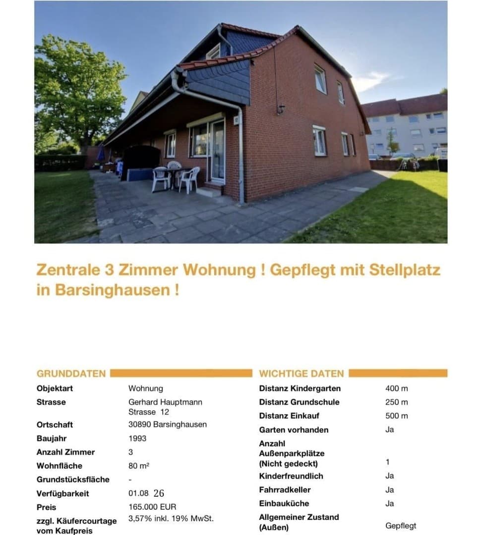 Zentrale 3 Zimmer Eigentumswohnung mit Stellplatz und Terasse/Garten