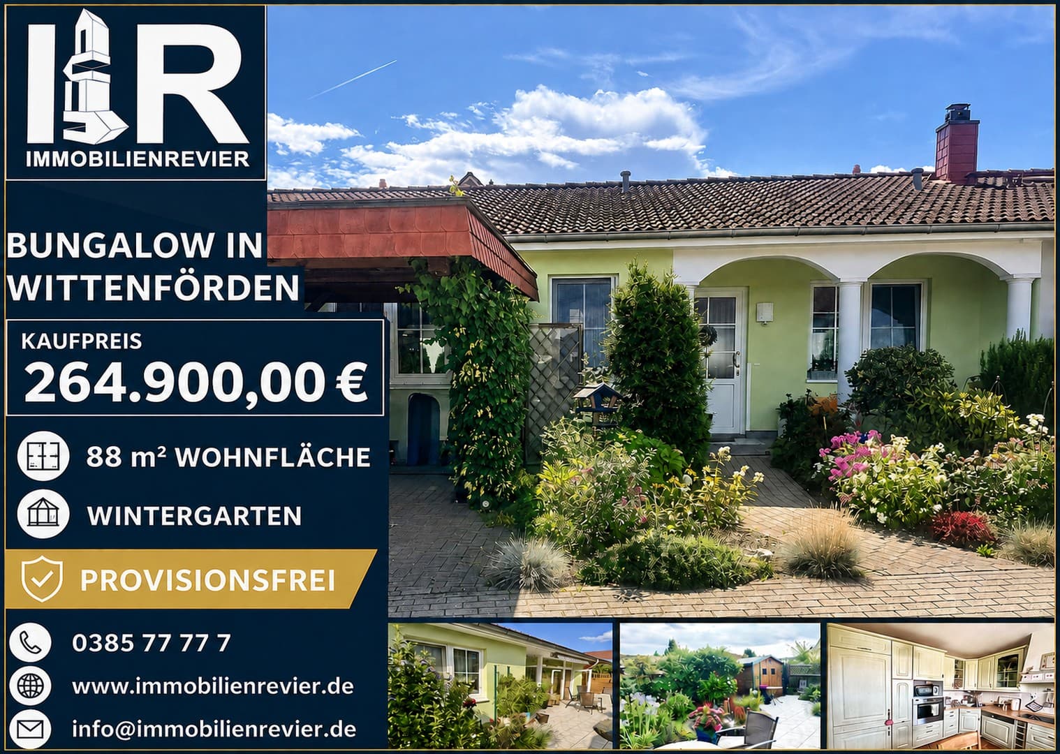 Provisionsfreier Reihenbungalow mit Wintergarten und gepflegtem Garten in Wittenförden