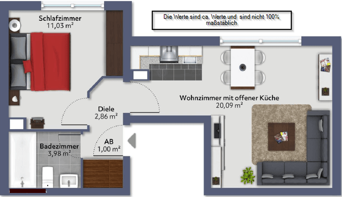 Köln-Südstadt, ruhiggelegene, helldurchleuchtete, vermietete 2-Zimmer-ETW mit Pantry-Küche und Wannenbad