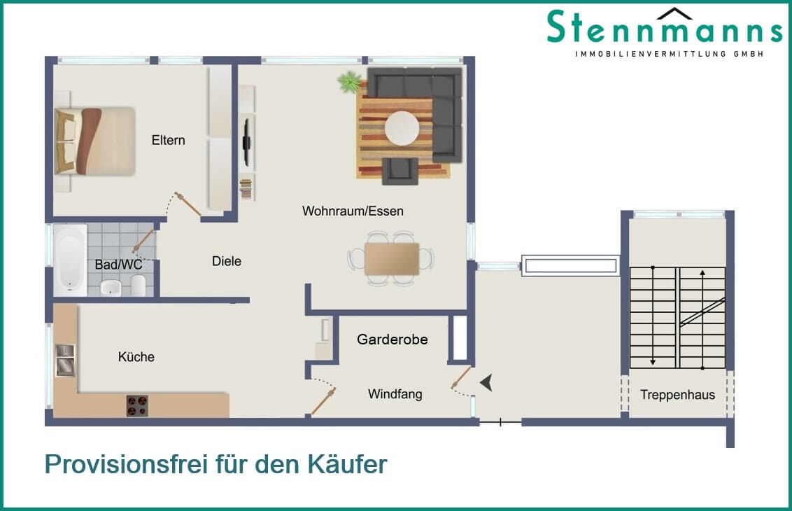 2-ZIMMER-EIGENTUMSWOHNUNG IN GUTER LAGE AM STADTZENTRUM VON RADEVORMWALD, PROVISIONSFREI !