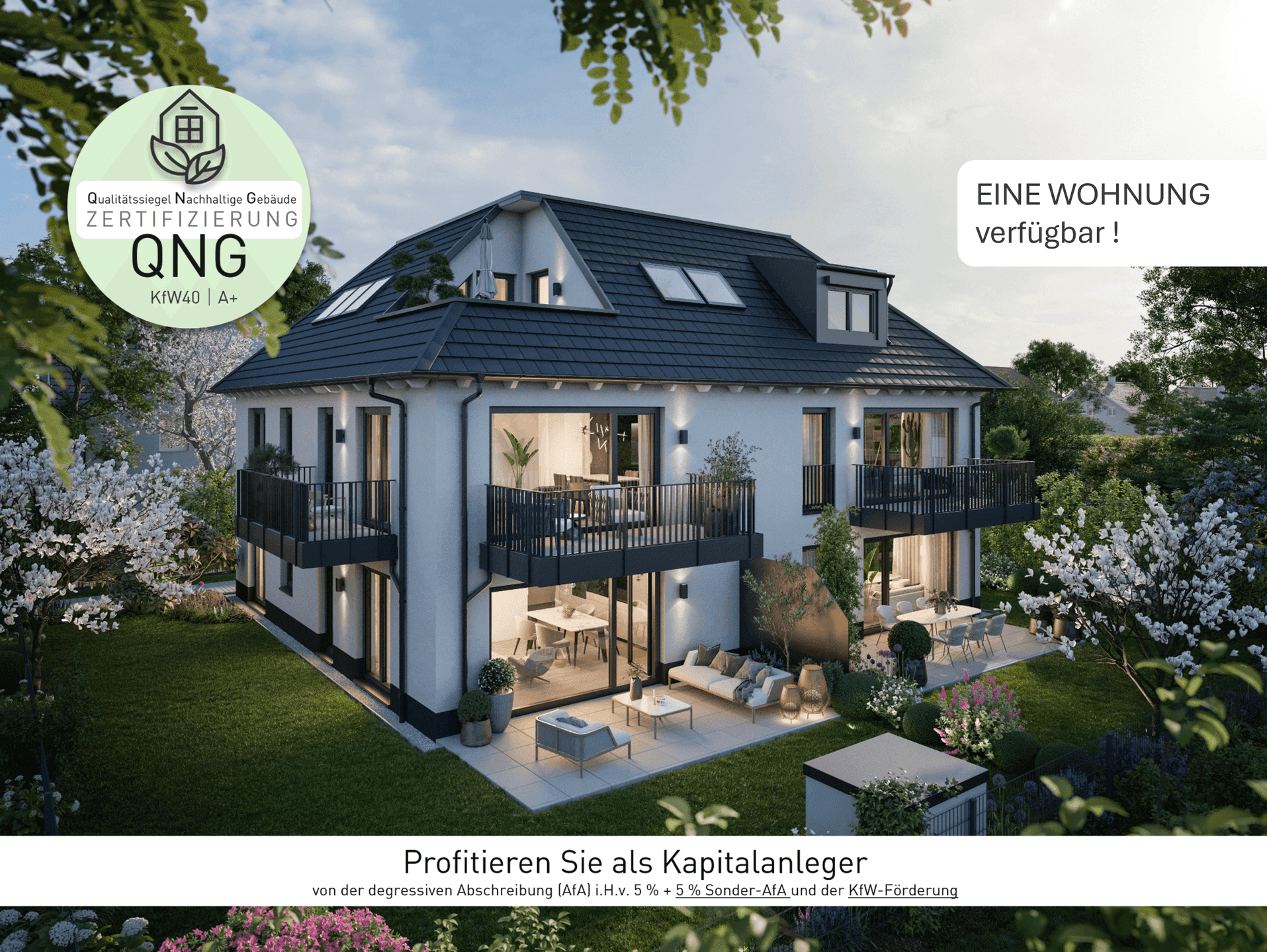 NEUBAU-3-Zimmer-Gartenwohnung mit wohnlich ausgebautem Souterrain (inkl. 2. Bad)