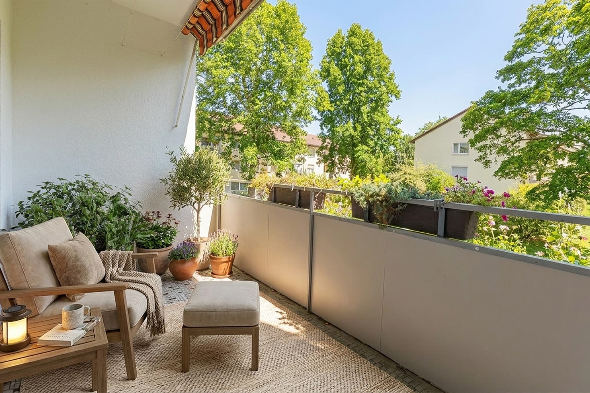 Drei Zimmer mit Südwest-Loggia ins Grüne.