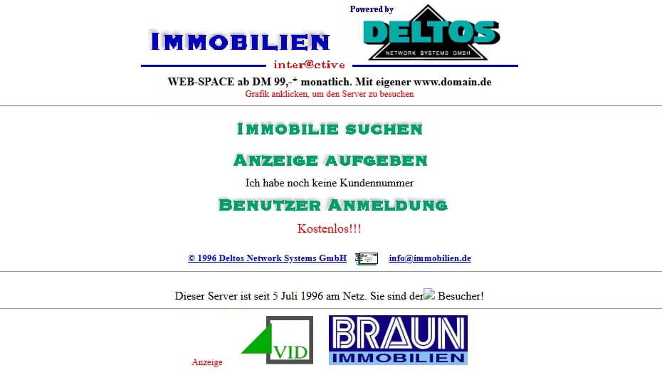 Die erste Version von immobilien.de aus dem Jahr 1996
