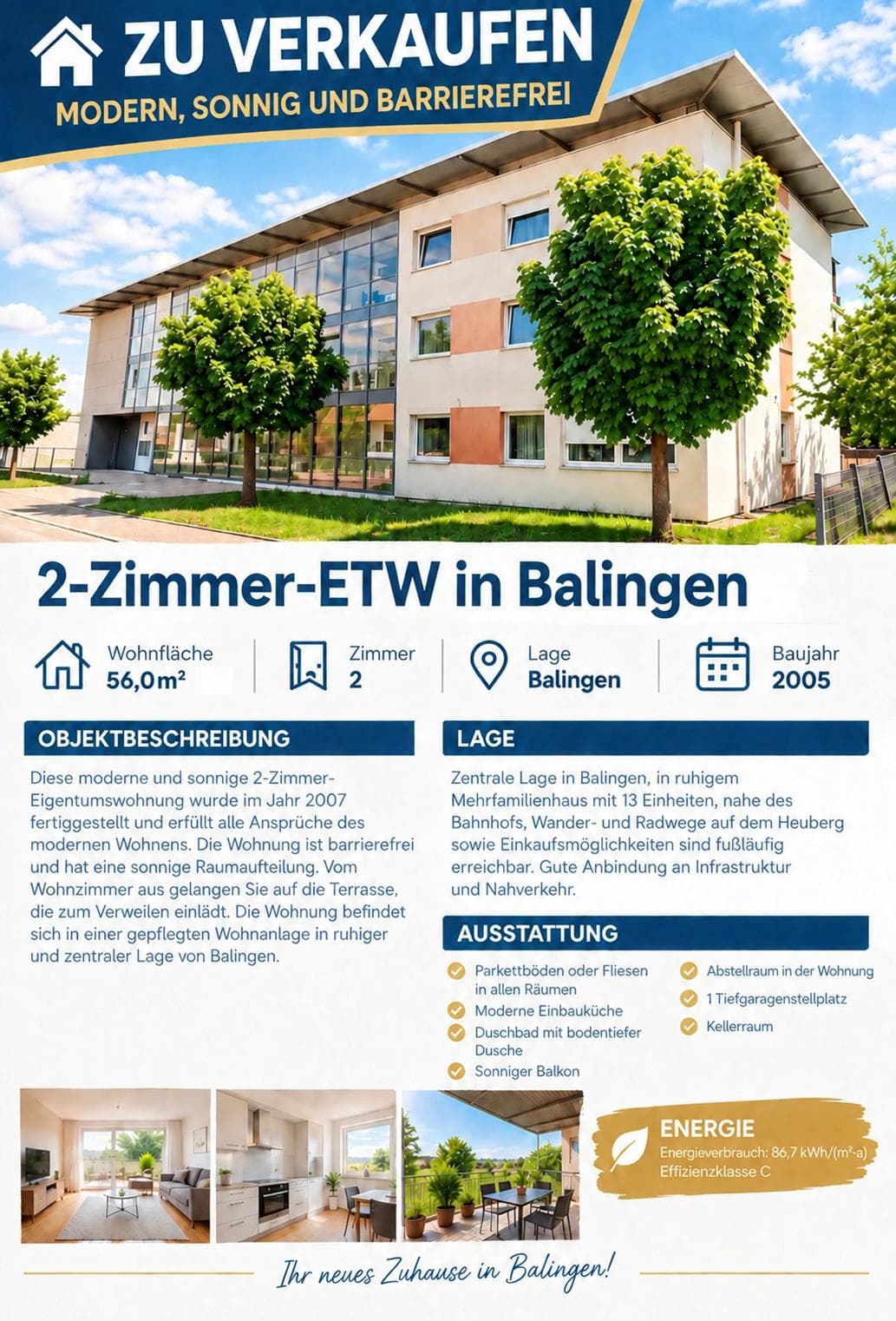 MODERN, SONNIG und BARRIEREFREI: 2-Zimmer-ETW in Balingen