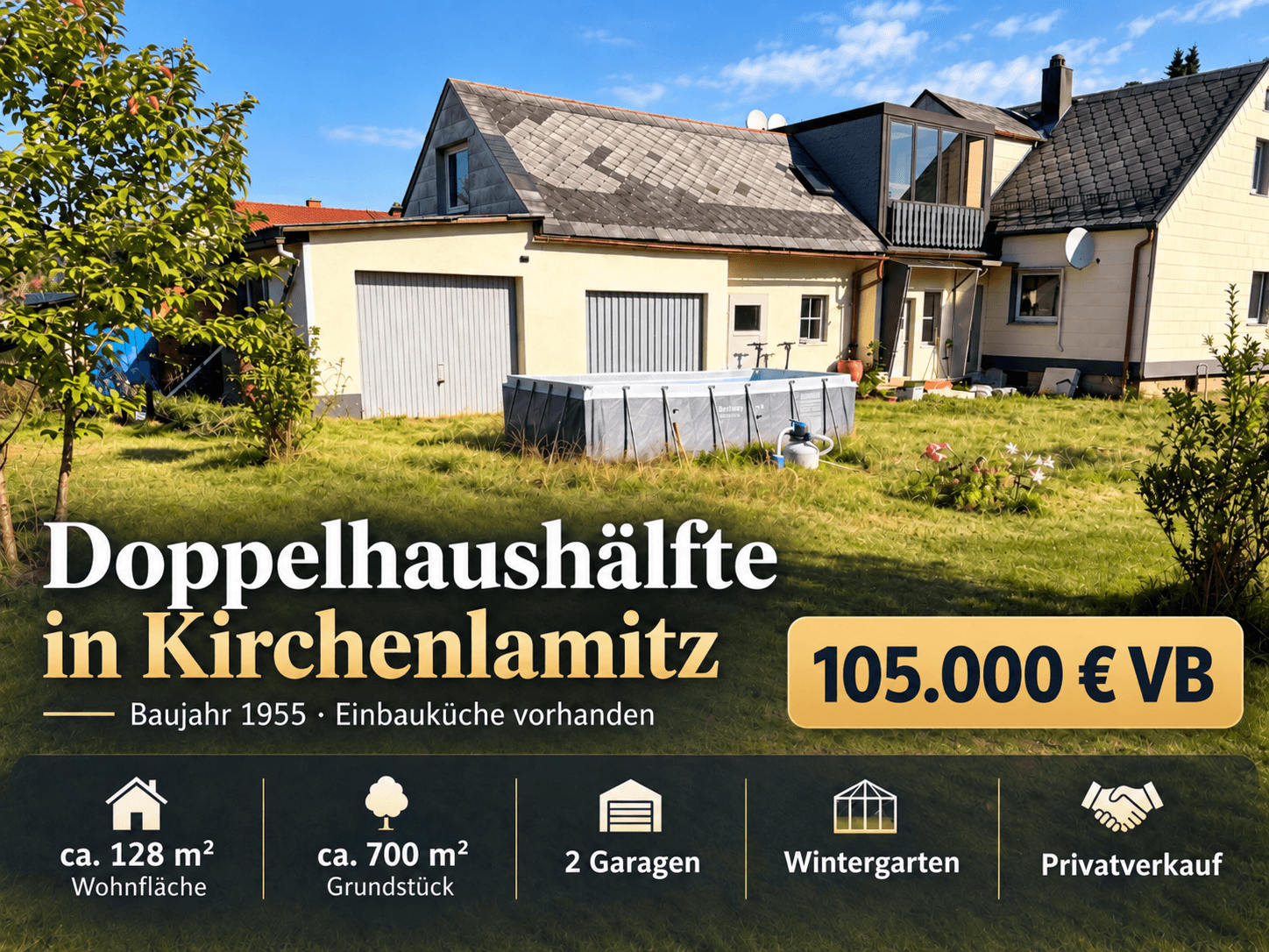 DHH mit 700 qm Grundstück und 2 Garagen