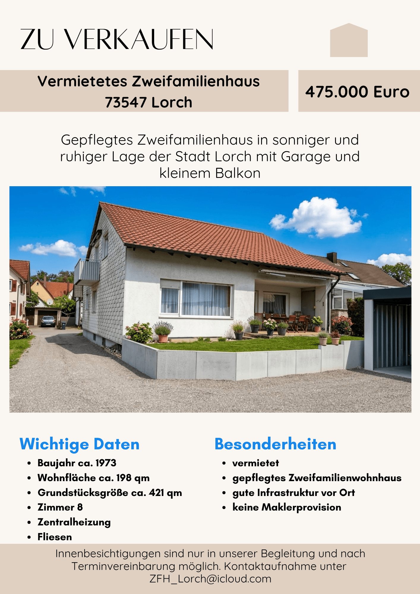 Gepflegtes Zweifamilienhaus in sonniger und ruhiger Lage der Stadt 73547 Lorch mit Garage und kleinem Balkon zu verkaufen.