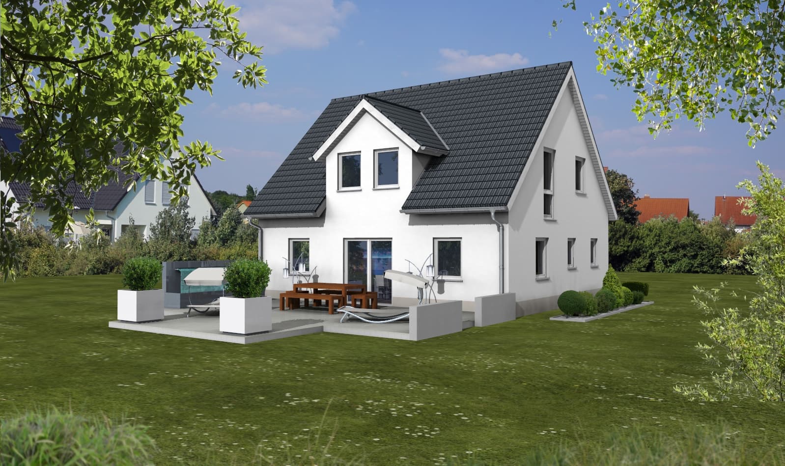 Aktionshaus mit Satteldach/Erker/Vollgeschoss in Holz oder Massivbauweise
