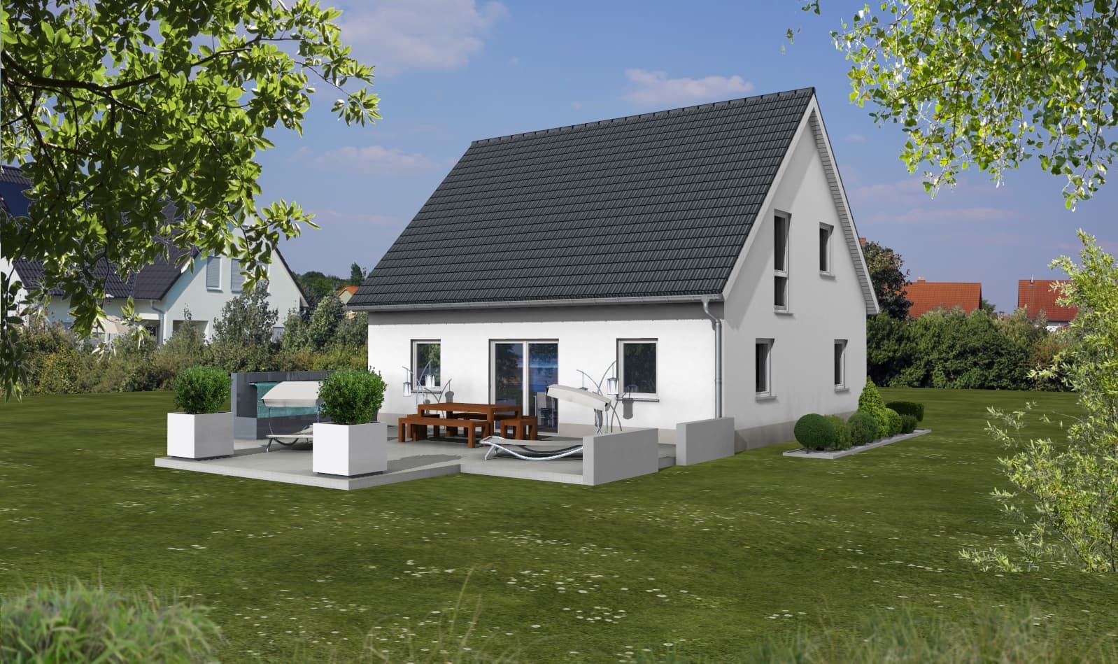 Aktionshaus mit Satteldach/Erker/Vollgeschoss in Holz oder Massivbauweise