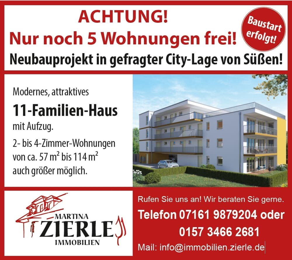 Neubauprojekt in Süßen! Tolle 4-Zimmer-Wohnung, 2.OG, ideal für Familien, großer Balkon, Aufzug !