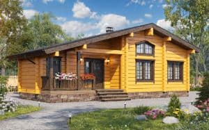 Neubau, Bungalow (Nevada) mit Vollholz Außenwänden von 200 mm oder 250 mm, mit 22 m² Terrassen