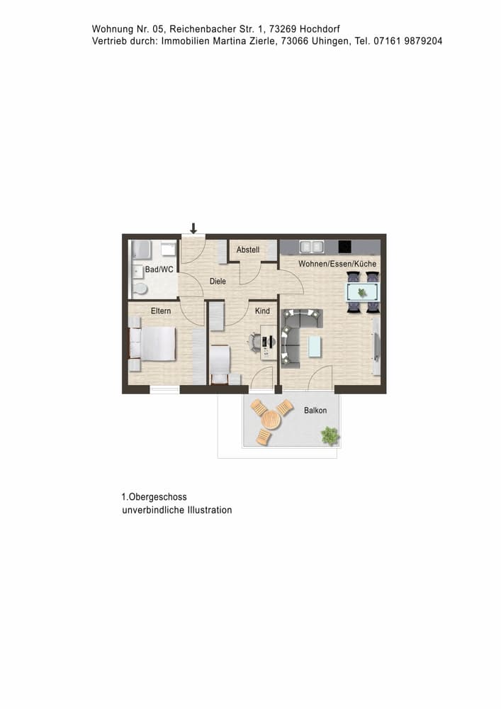 Neubauprojekt in Hochdorf, 3- Zi.-Whg., OG, Balkon, KfW55, Aufzug, Tiefgarage!