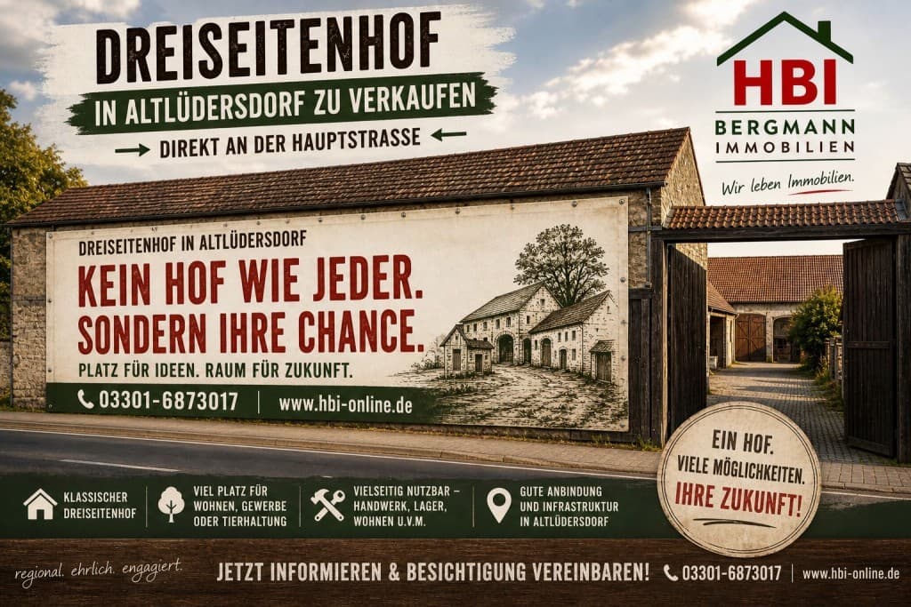 Reserviert !Historischer Dreiseitenhof mit großem Wohnhaus und Nebengelass in Altlüdersdorf