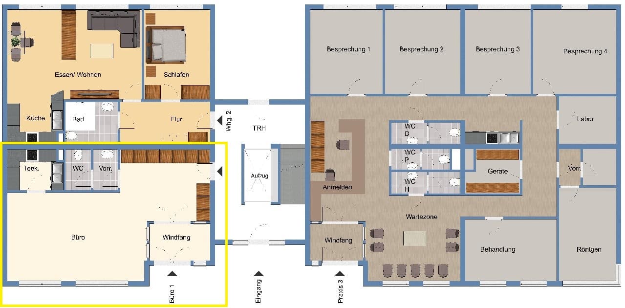 Modernes Büro mit Küchenbereich und WC nahe Klinikum Barmen