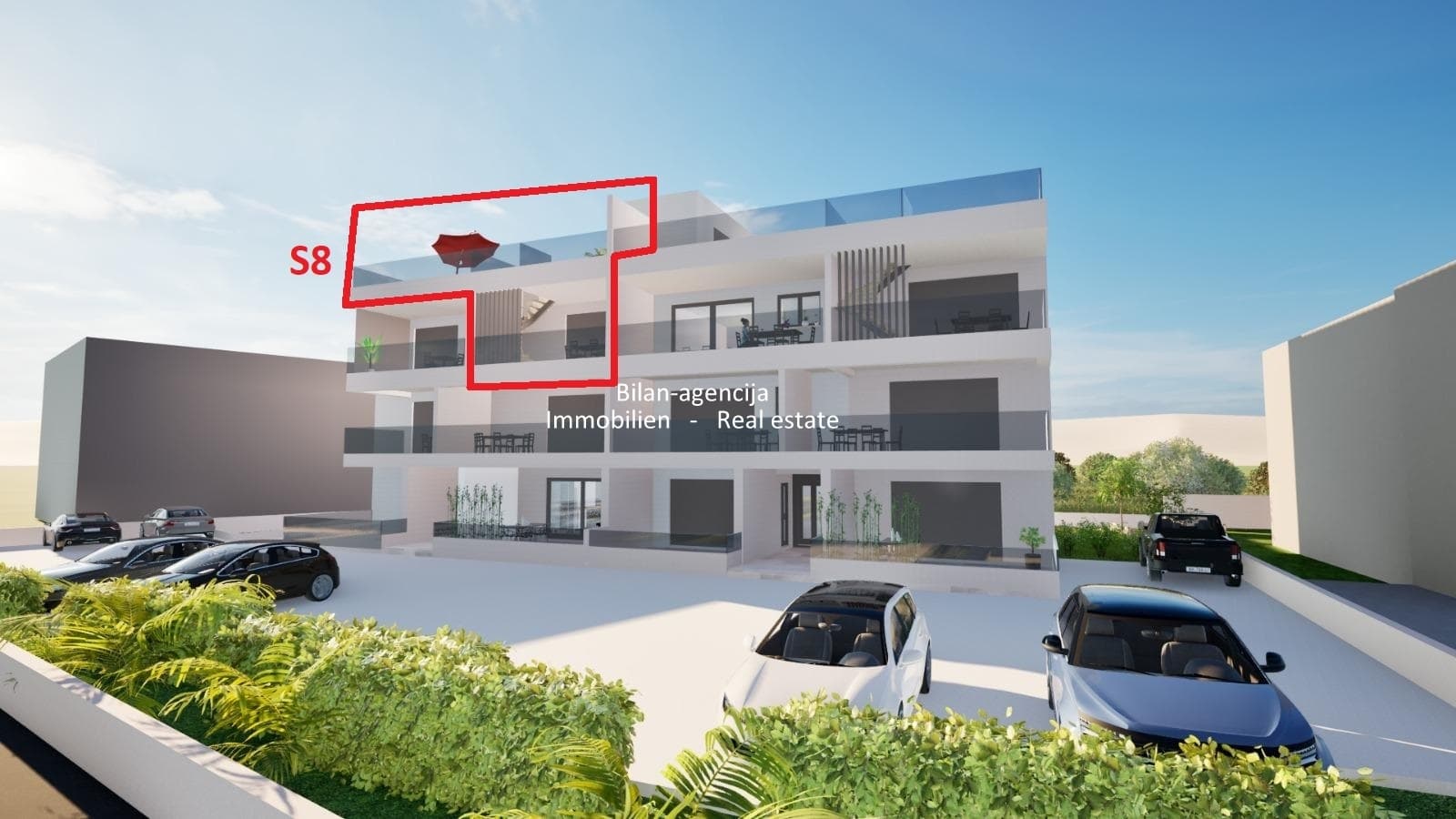 Vodice-Srima, Apartment mit Dachterrasse, Strand 60 m