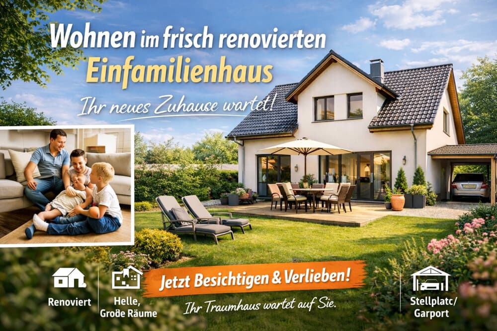 Einfamilienhaus mit Einliegerwohnung, Büro, Carport, Balkon und Terrasse sucht neue Familie
