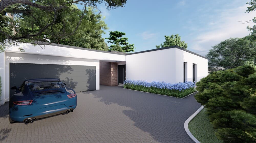 Architektenvilla am Waldrand - Bauhausbungalow mit Dachterrasse, Doppelgarage und exklusiver Privatsphäre