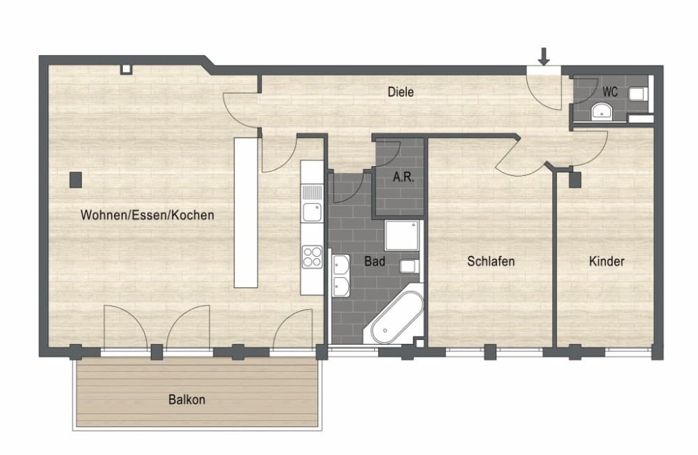 Großzügige 3- Zimmer- City- Wohnung mit Balkon ...