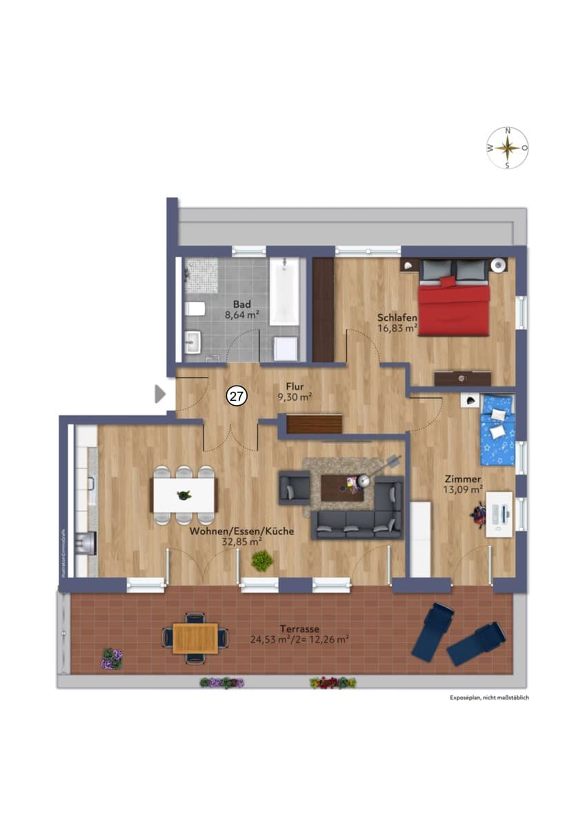 Helle 3-Zimmer-Wohnung mit Balkonterrasse