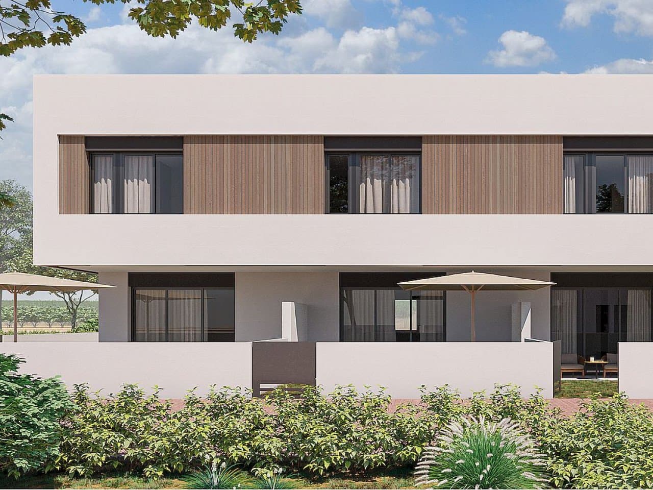 Neubau-Ensemble mit Stadthäusern, ganz in der Nähe des Strandes