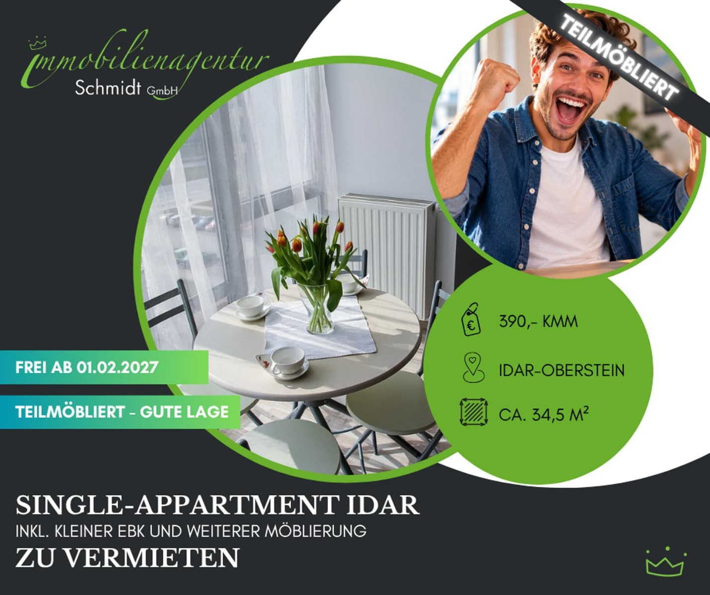 ***TOP-Single-Appartement, zentral, aber ruhig, I-O, frei ab Jan. 27!***