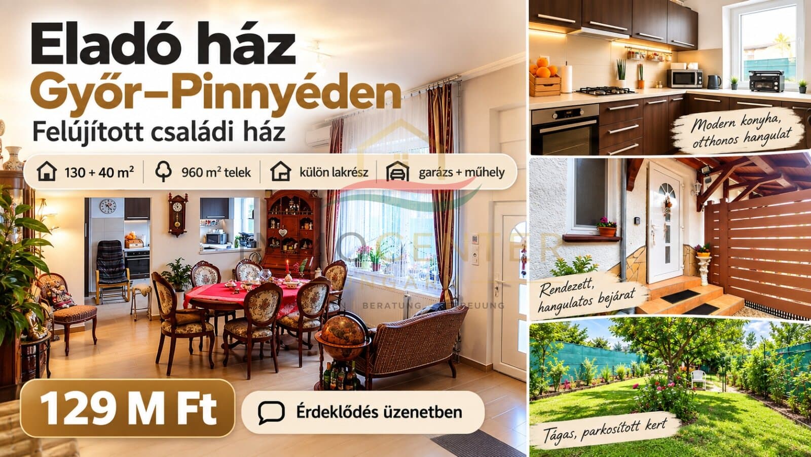 (BAA) Győr-Pinnyéd | Renoviertes Einfamilienhaus mit separater Wohneinheit, Werkstatt und Garten