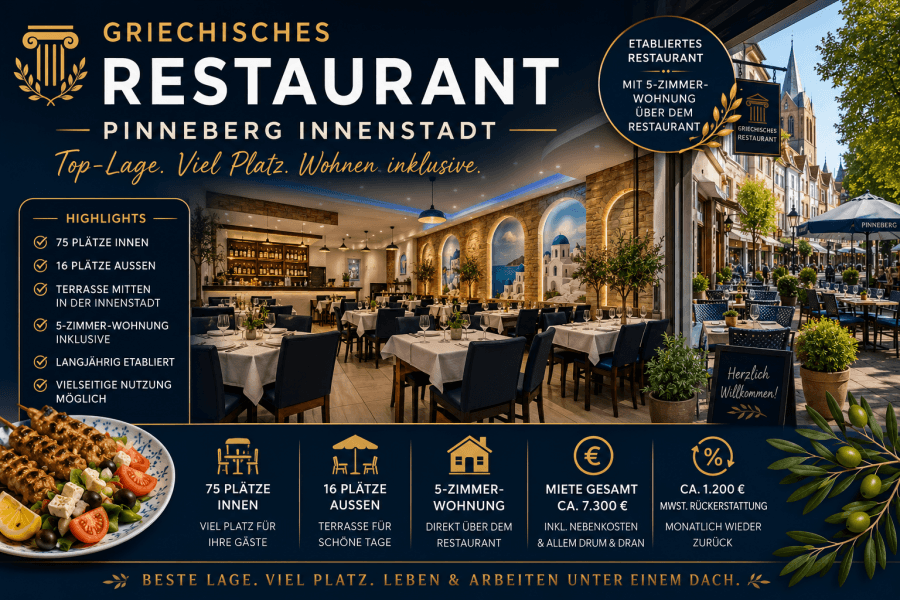 Restaurant in Top-Lage von Pinneberg inkl. 5 Zi Wohnung!