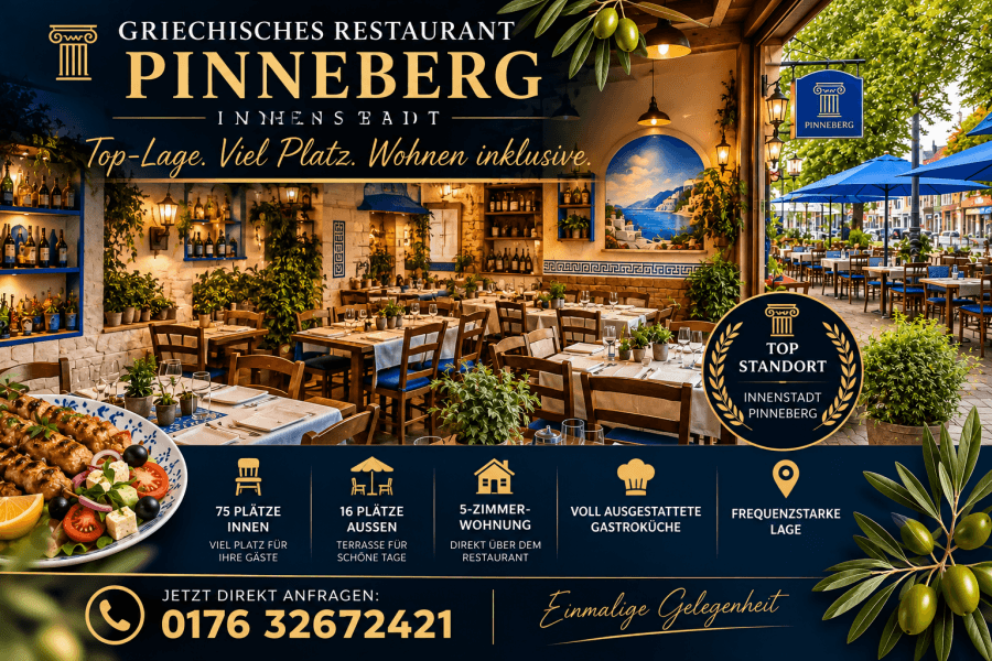Restaurant in Top-Lage von Pinneberg inkl. 5 Zi Wohnung!
