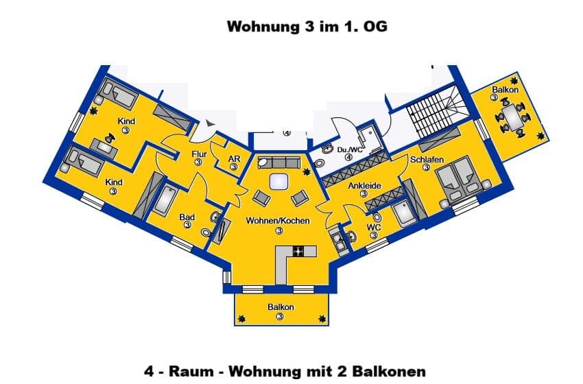 Provisionsfrei* 4-Zimmer, Küche, 2 Balkone 2 Bäder