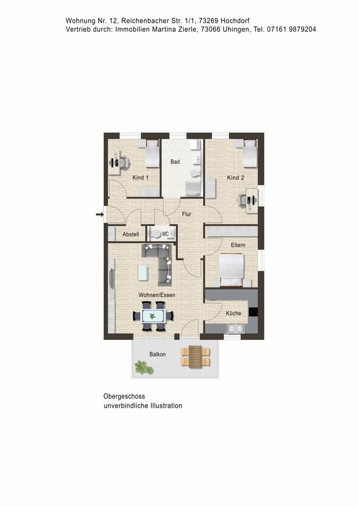 Neubauprojekt in Hochdorf, 4-Zi.-Whg., 1.OG, Balkon, KfW55, Aufzug, Tiefgarage!