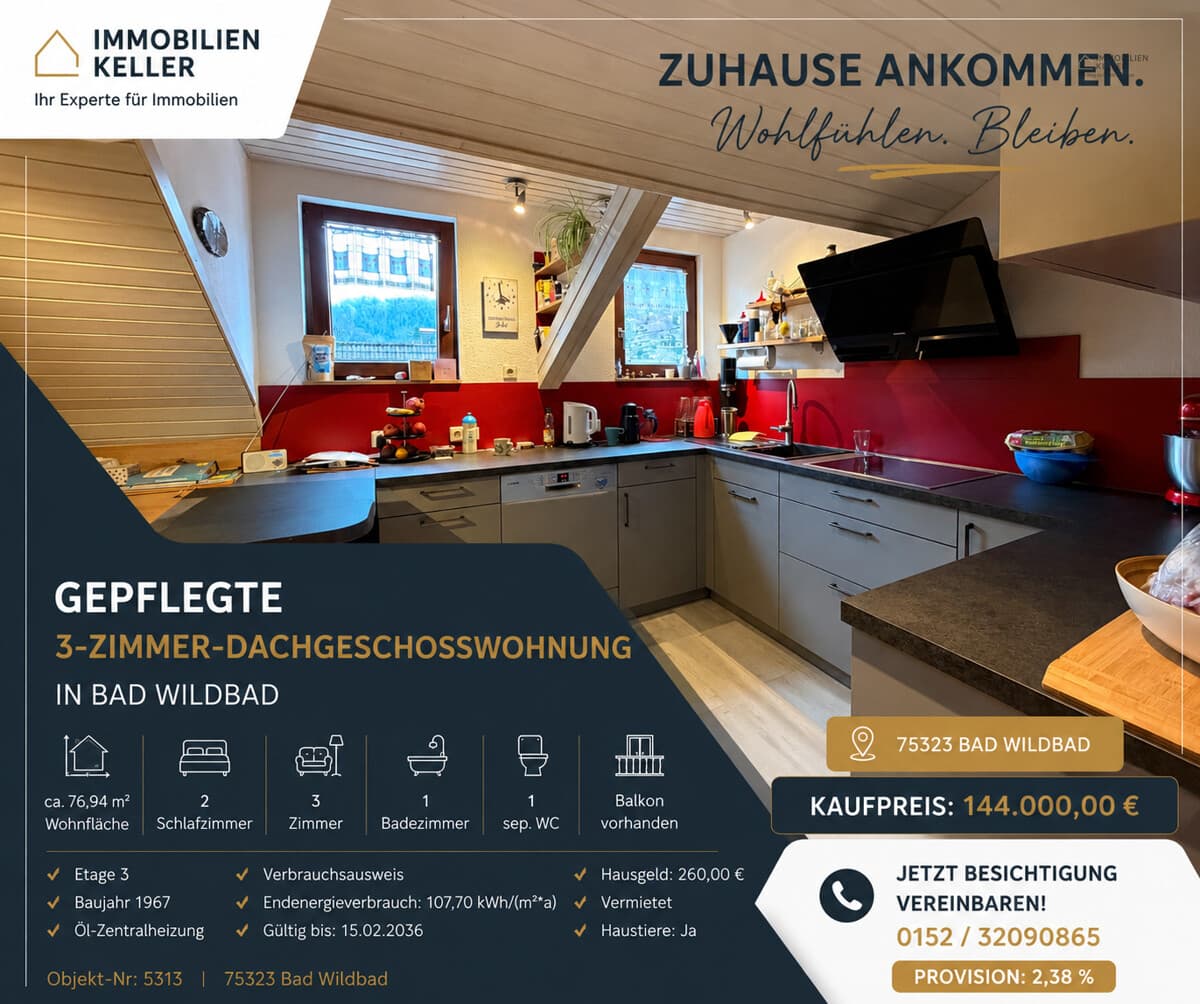 Ruhige 3-Zimmer-Dachgeschosswohnung mit Balkon & Carport – Kapitalanlage mit Potenzial