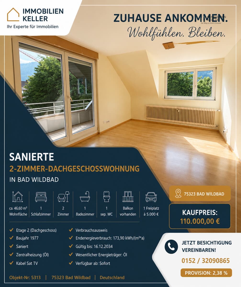 Zentrale 2-Zimmer Dachwohnung mit Balkon