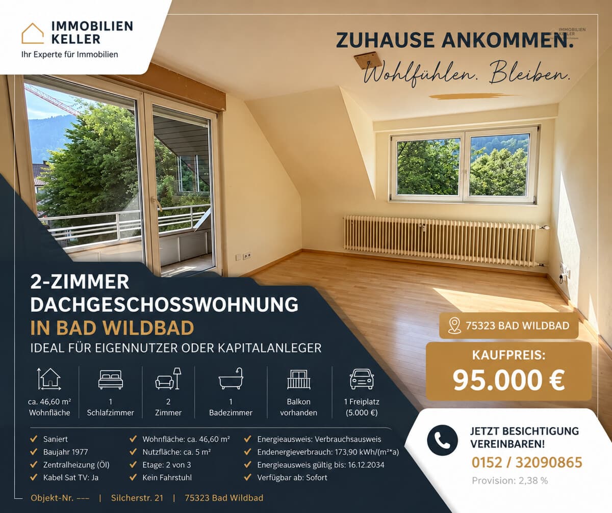2-Zimmer Dachwohnung mit Balkon und Stellplatz