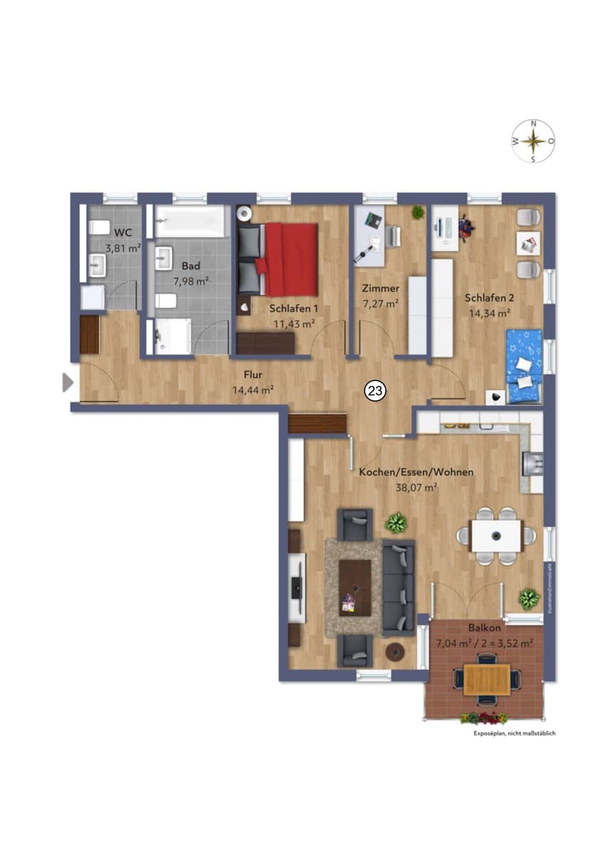 Gemütliche 3,5 Zimmer-Wohnung mit Südbalkon