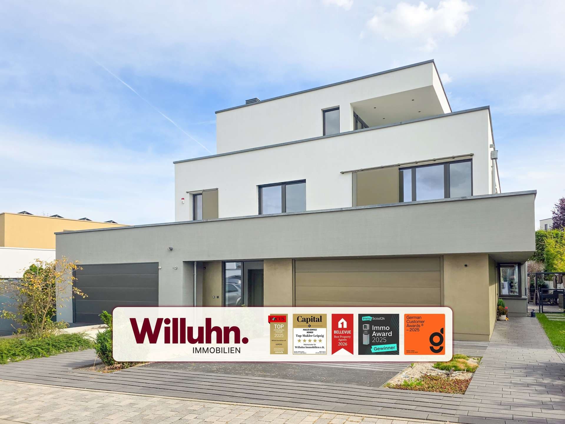 Architektenhaus mit Panoramablick am Kap Zwenkau | Aufzug | 2 Wohneinheiten | 8 Stellplätze