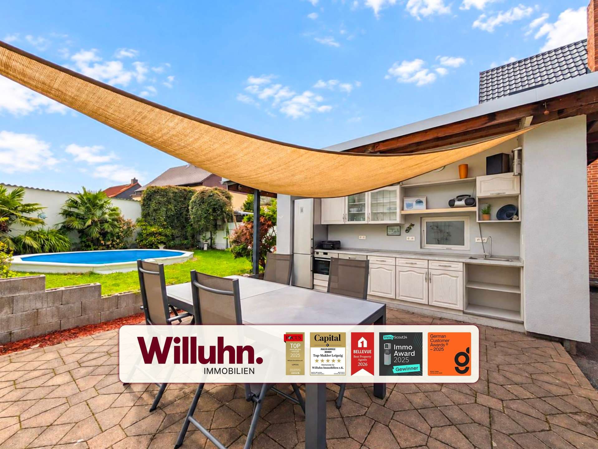 1-3 Familienhaus - geschützer Garten mit Pool & Terrasse - Ausbaureserve im Dach und Außenbereich
