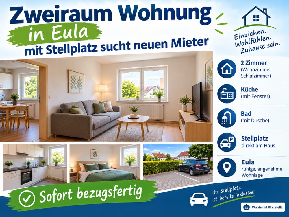 2 Zimmer Wohnung mit Stellplatz sucht neuen Mieter in Eula