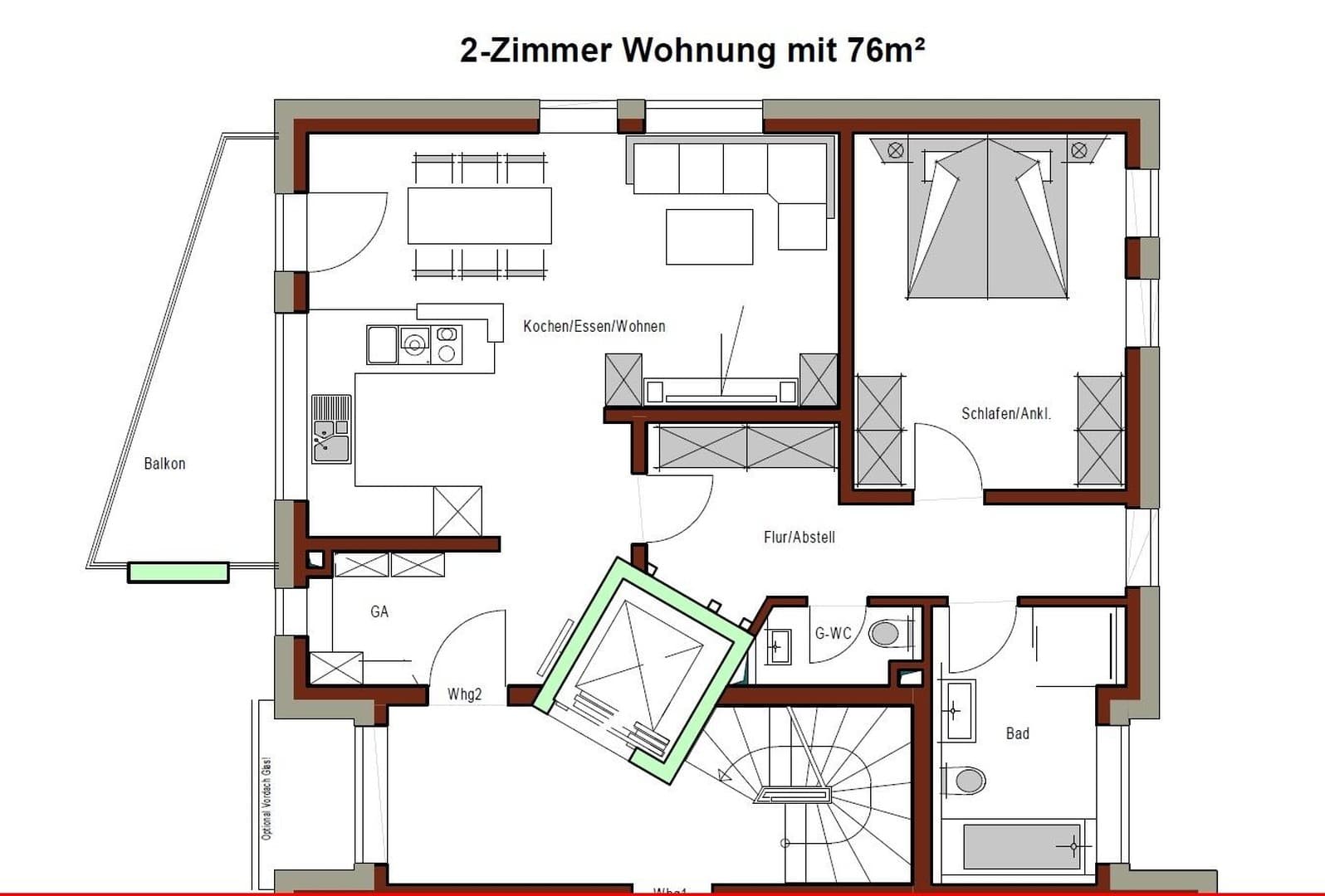 Exklusive 2,5 Zimmer Wohnung mit Aufzug, Niedrigenergiehaus mit PV Mieterstrom