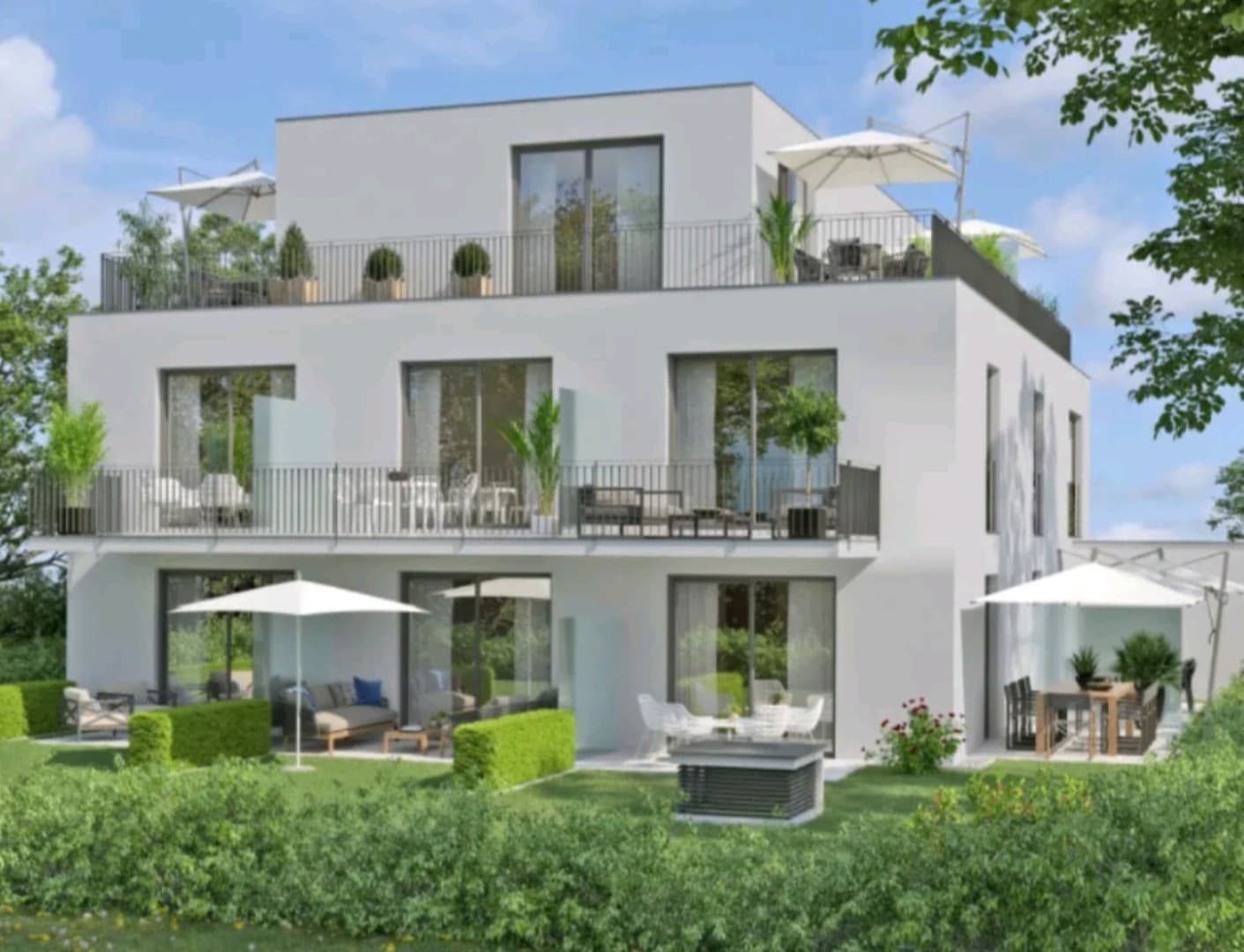 Möblierte Neubau Erdgeschosswohnung - inkl. Tiefgarage, Luxusausstattung, mit Garten