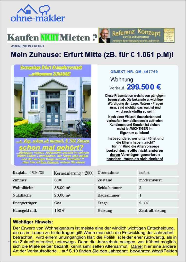 Mein Zuhause: Erfurt Mitte (zB. für € 1.061 p.M)!