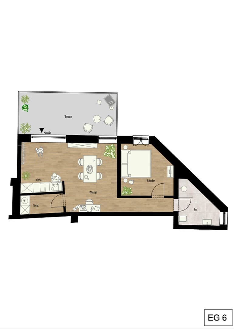 Erstbezug nach Kernsanierung - 44 qm indiv. Wg. mit sep. Eingang und 20 qm großer Terrasse