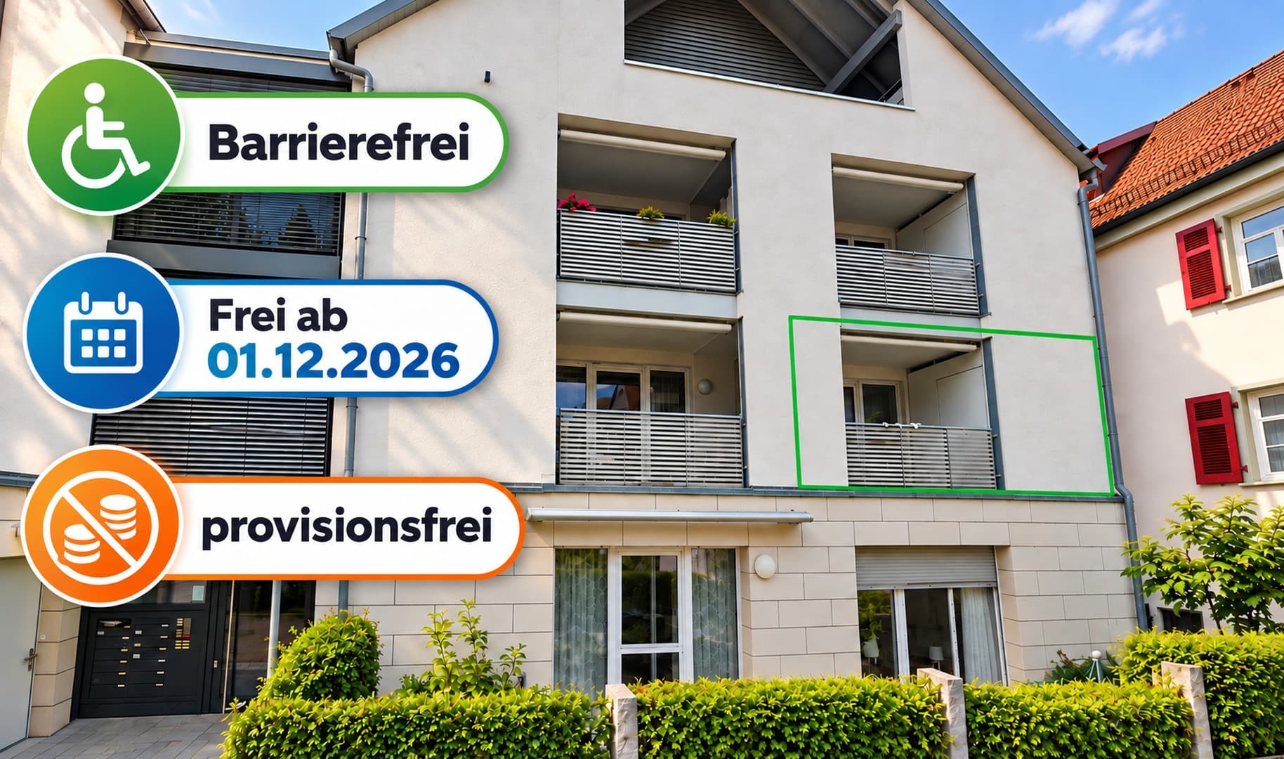 Barrierefreie 2-Zimmer-Whg. mit Loggia, frei ab 12/26, Energie A+ - provisionsfrei