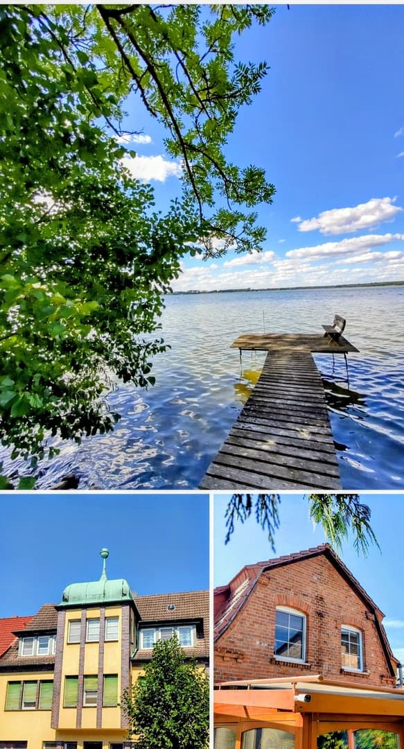 2 HÄUSER AM SEE: Stadtvilla+Cottage, Seezugang m. Bootssteg, Garten, Terrasse, Ferienwohnung