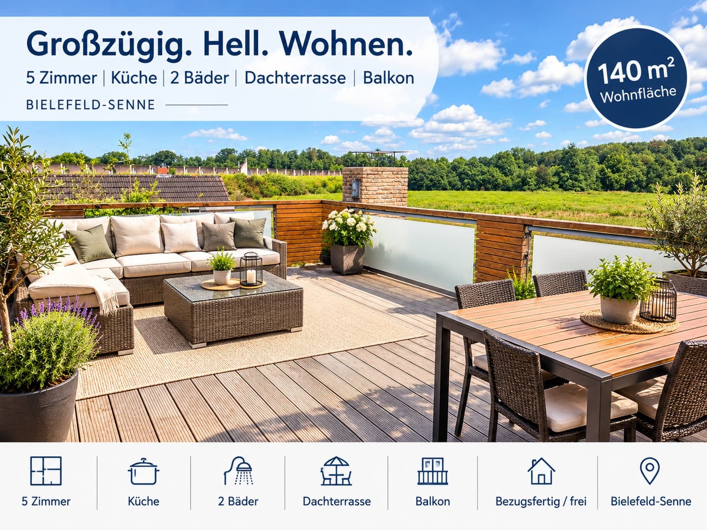 Maisonette-Wohnung, 5ZK2B, Balkon+Dachterrasse, ruhige Wohnlage in Bielefeld-Senne