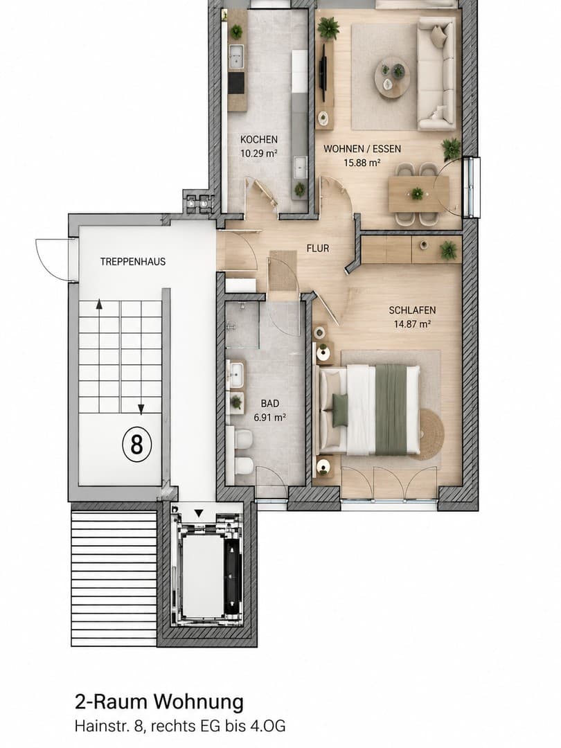 Wohnen mit LIFT San. 2-Zi-Wohnung mit großem Balkon/moderner Dusche/EBK/barrierefreier Zugang