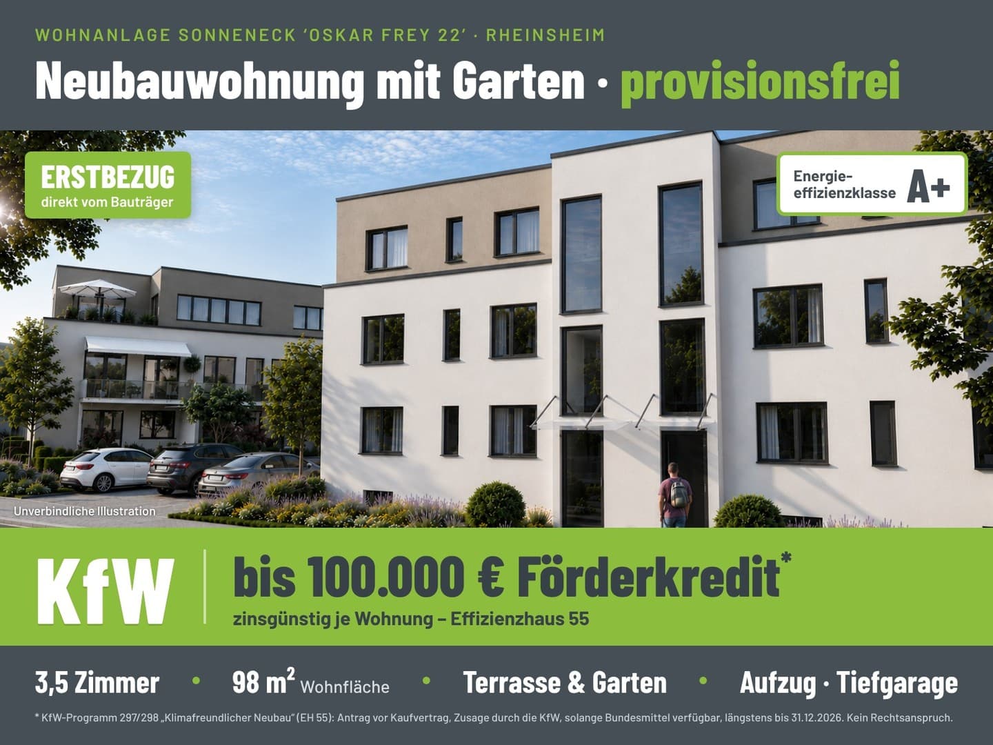 Neubauwohnung mit Garten, KfW-Förderkredit bis 100.000 €, provisionsfrei